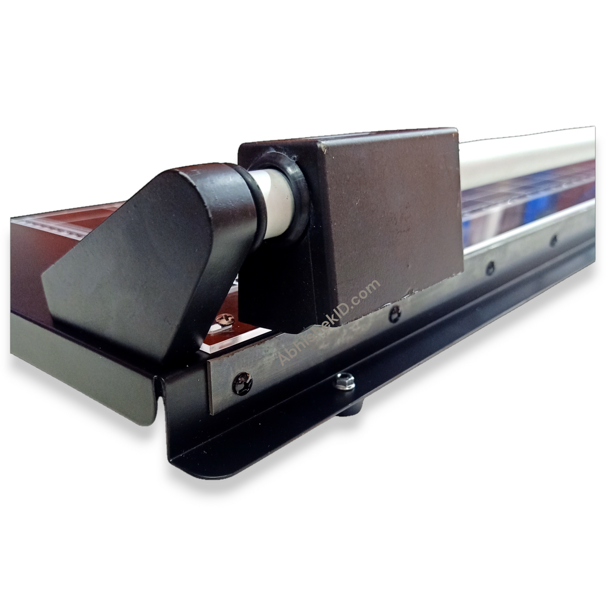 Side profile of 36 inch Rotary Paper Cutter handling 800 mic cardstock for office use projects.