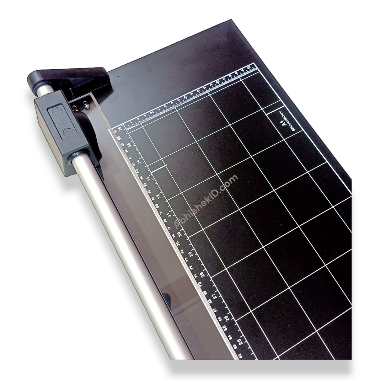 Back view of 36 inch Rotary Paper Trimmer locking mechanism for stable industrial grade packaging cuts.