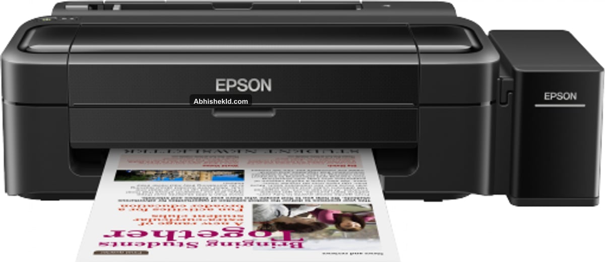 Epson L130 compact EcoTank printer side profile showing front-facing spill-free ink reservoirs