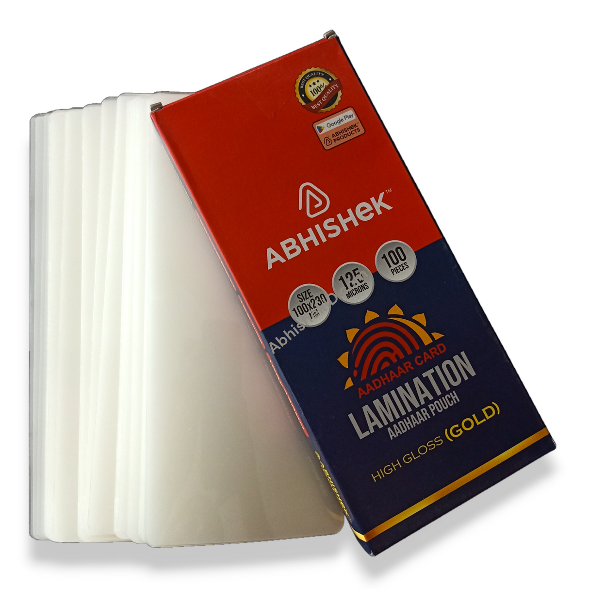 Glossy 4x9 Big Aadhar 125 Mic Lamination Pouch for commercial ID protection and thermal laminating machines.