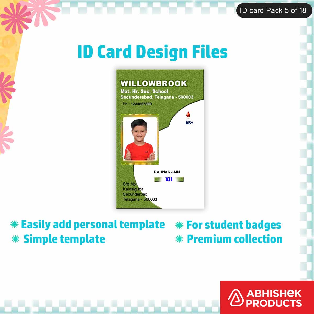 Editable PSD design for designing school ID cards, featuring professional elements