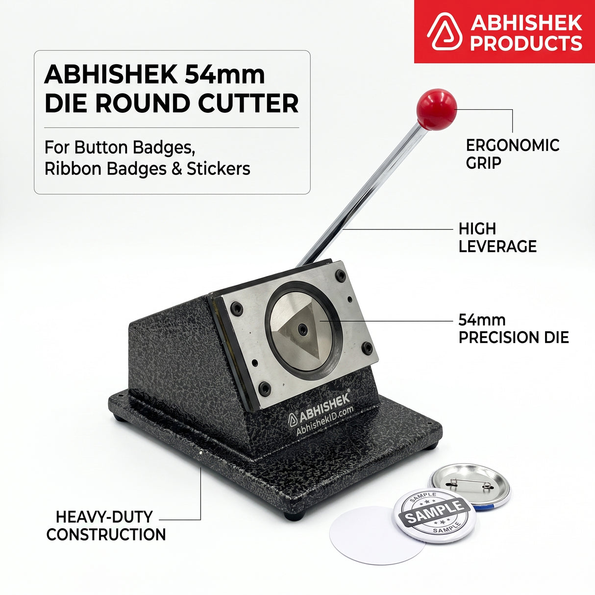 54mm round die cutter side view showing imported steel blade and cutting die