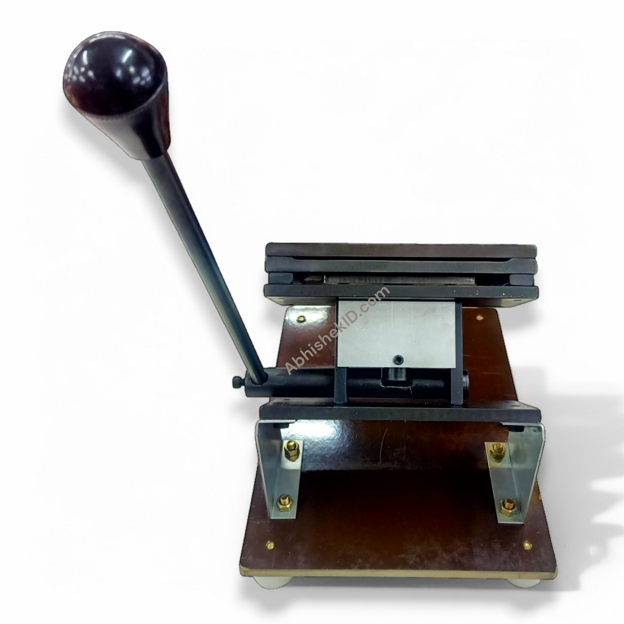 Side angle view of 54x130mm Expo ID Card Cutter demonstrating manual punching for employee badge creation.