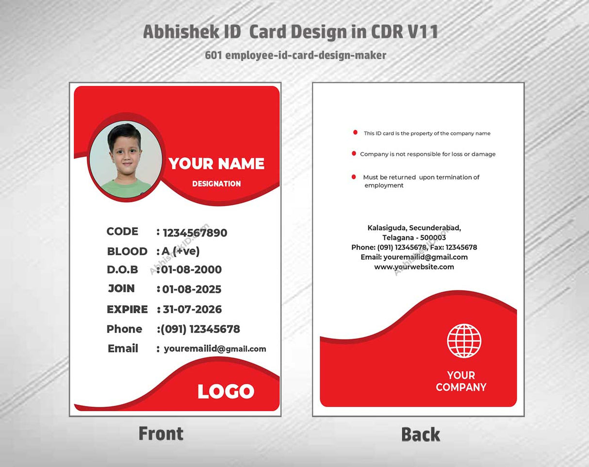 CorelDraw 11 ID Card Templates for customized staff credential maker tools and enterprise security