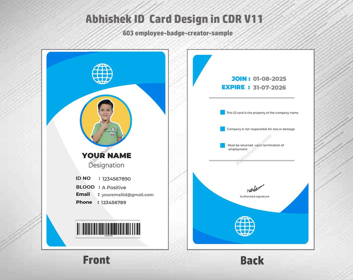 CorelDraw 11 ID Card Templates for employee badge layout sampling and commercial ID manufacturing