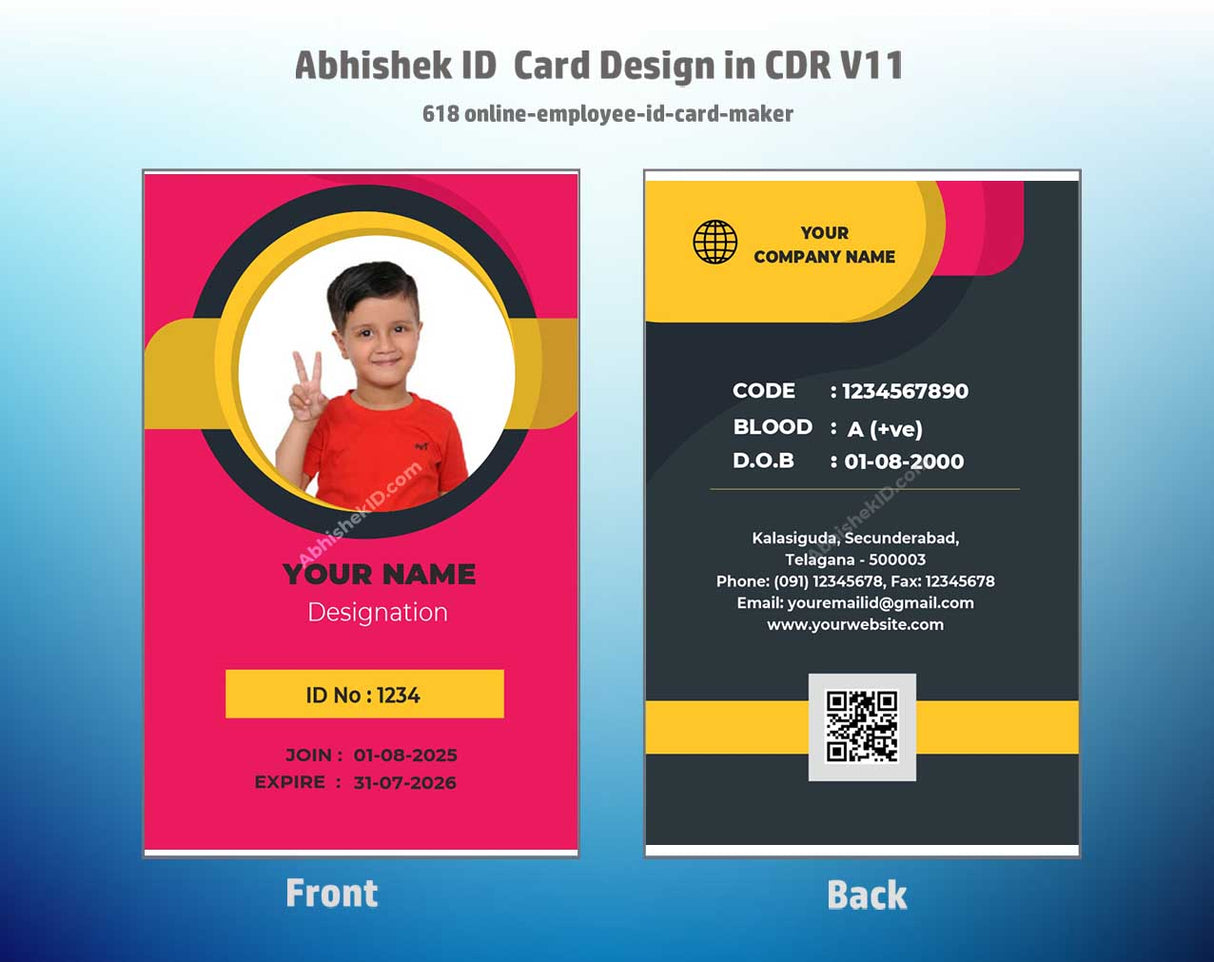 CorelDraw 11 ID Card Templates for web-based employee credential creation and mass PVC production