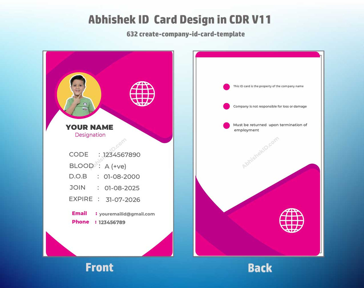 CorelDraw 11 ID Card Templates for corporate ID generation models and high volume printing