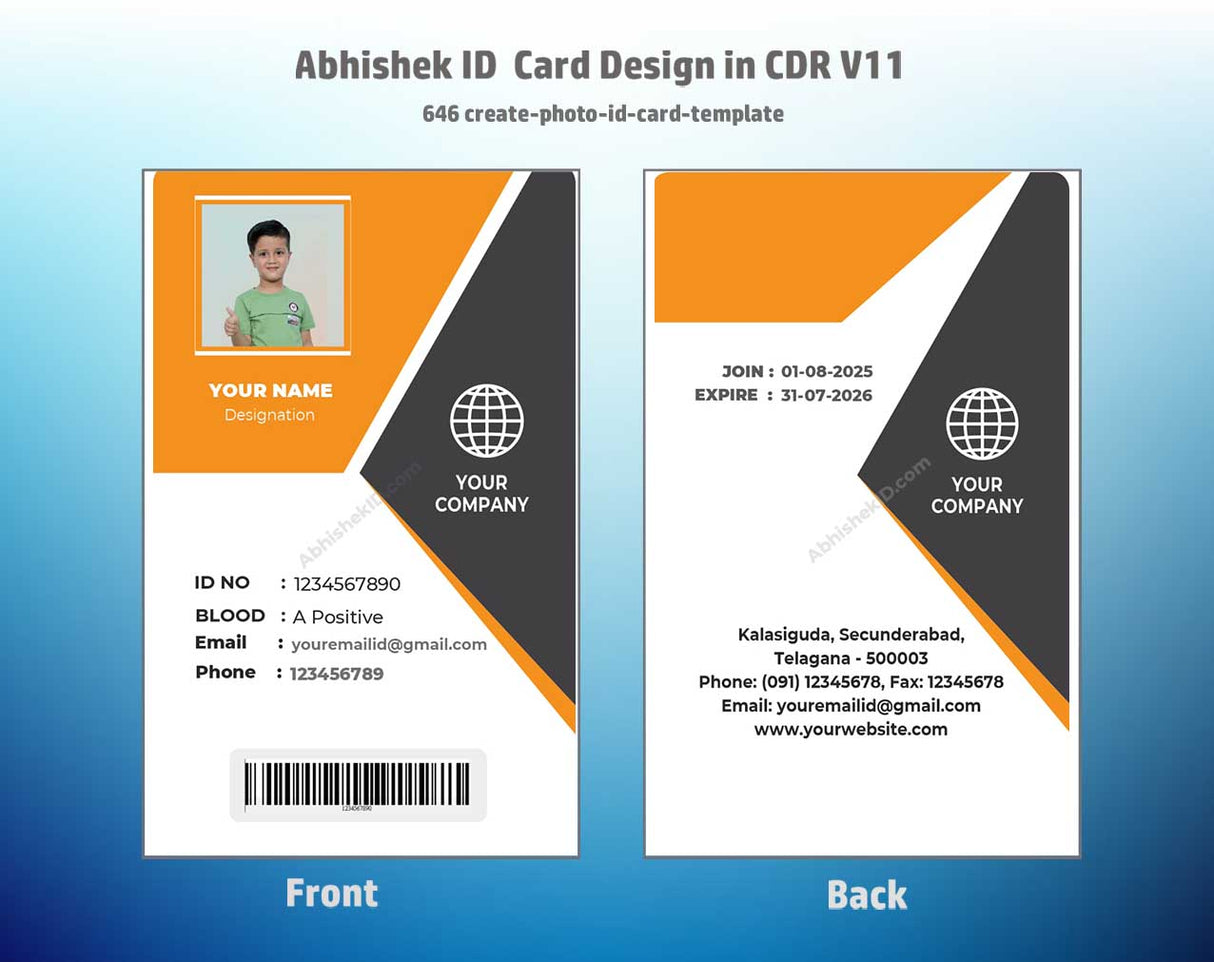 CorelDraw 11 ID Card Templates for photo ID specification drafting and bulk plastic printing
