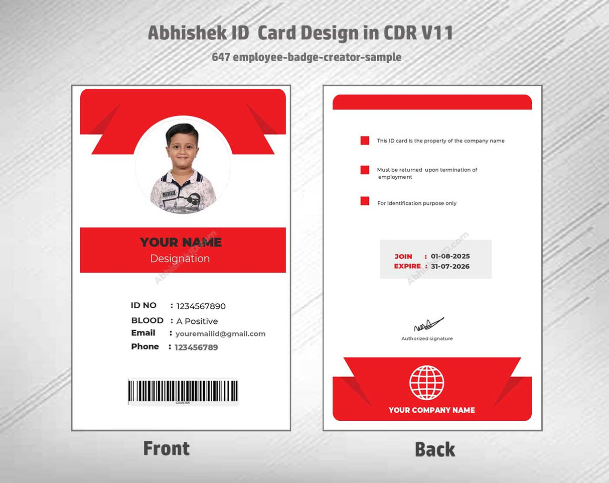 CorelDraw 11 ID Card Templates for employee badge layout sampling and corporate security systems