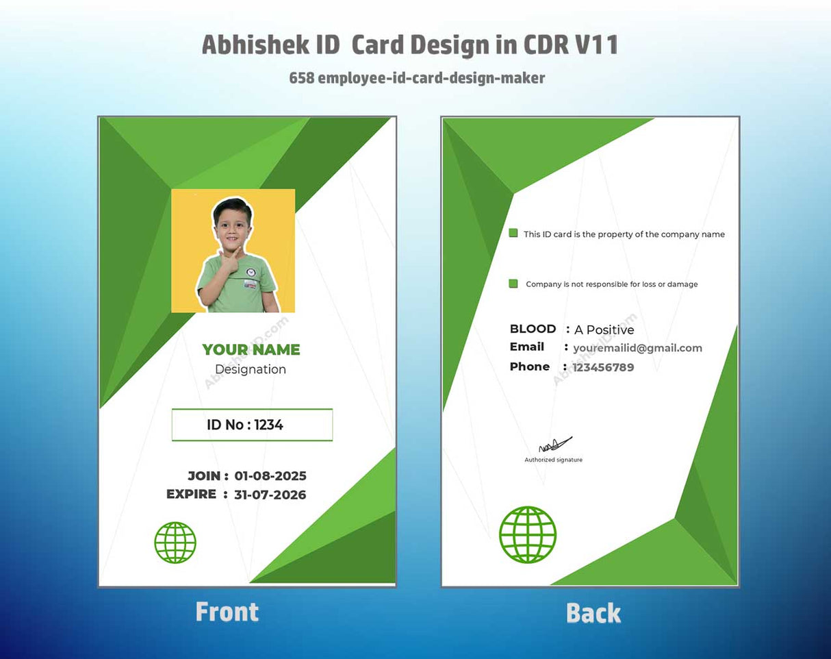 CorelDraw 11 ID Card Templates for staff credential generator frameworks and commercial PVC manufacturing
