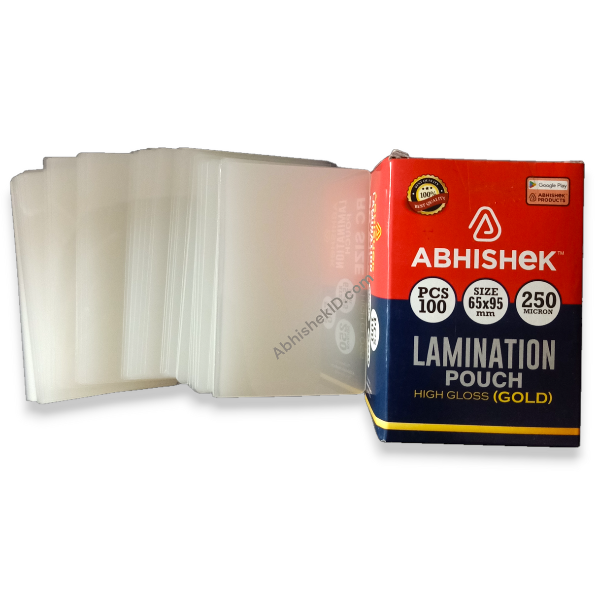 65x95 mm 250 mic glossy hot lamination pouch for Aadhar and ID card printing.
