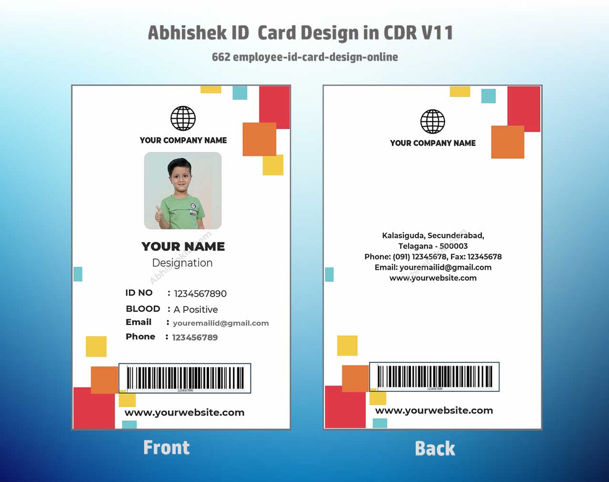 CorelDraw 11 ID Card Templates for online staff identification structuring and enterprise access printing