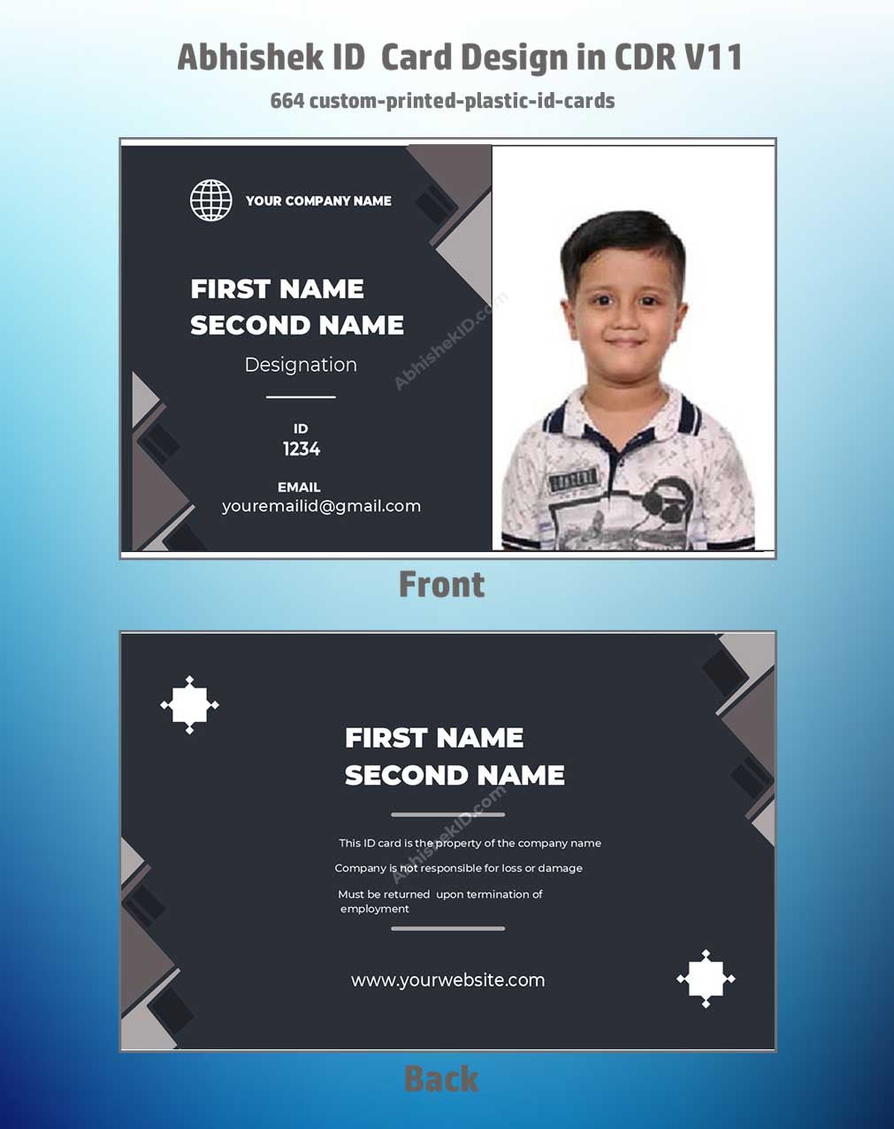 CorelDraw 11 ID Card Templates for producing custom plastic credentials and secure office identification