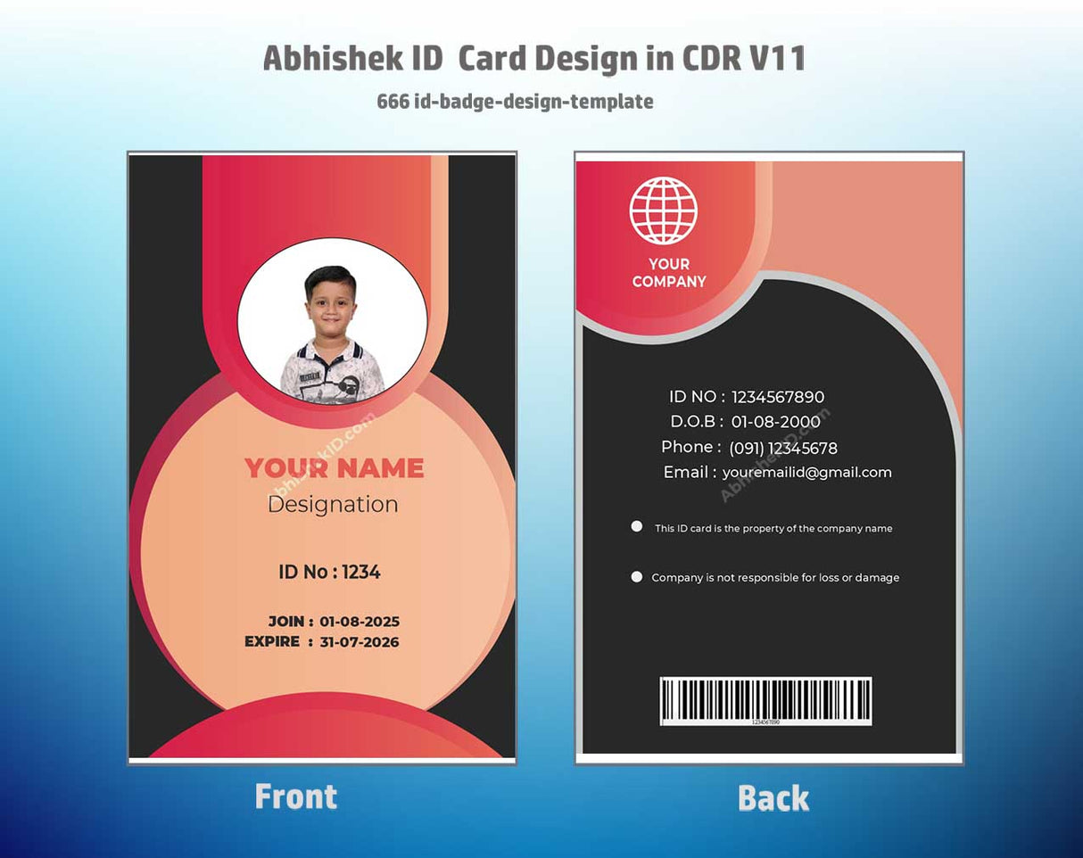 CorelDraw 11 ID Card Templates for ID styling formats and commercial enterprise card printing