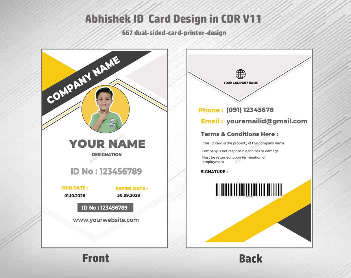CorelDraw 11 ID Card Templates for dual sided badge mapping and high volume PVC manufacturing