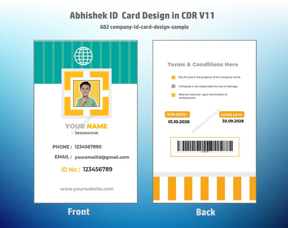 CorelDraw 11 ID Card Templates for company badge formatting samples and industrial credential manufacturing