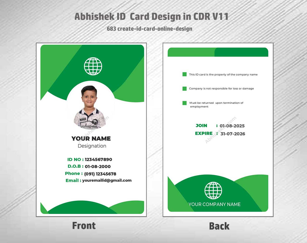 CorelDraw 11 ID Card Templates for establishing digital ID layouts and commercial enterprise printing