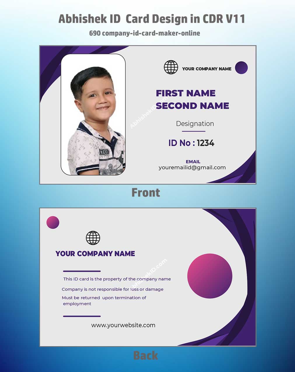 CorelDraw 11 ID Card Templates for company badge generator specifications and commercial PVC production