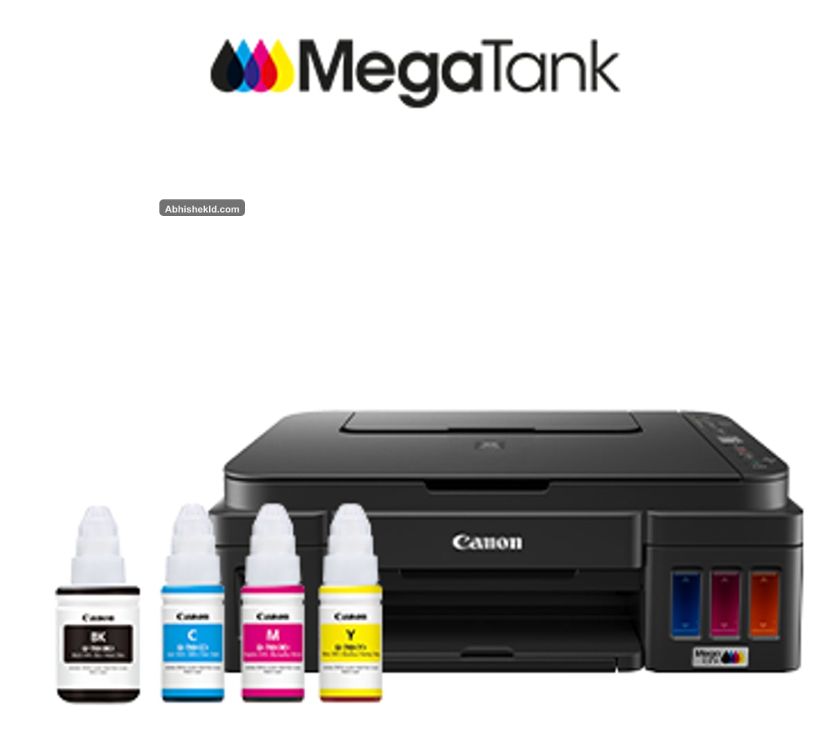 Canon PIXMA G3010 wireless ink tank printer front view with integrated MegaTank ink reservoirs