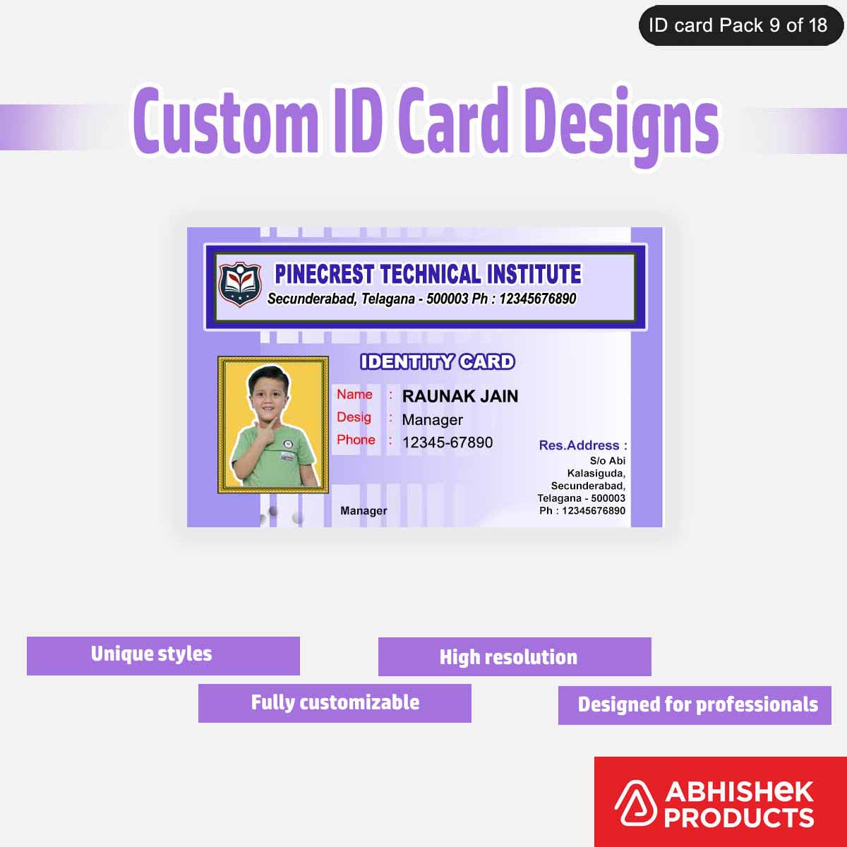 50 Custom ID Card Designs | Editable PSD Templates - View 22 - abhishekid.com