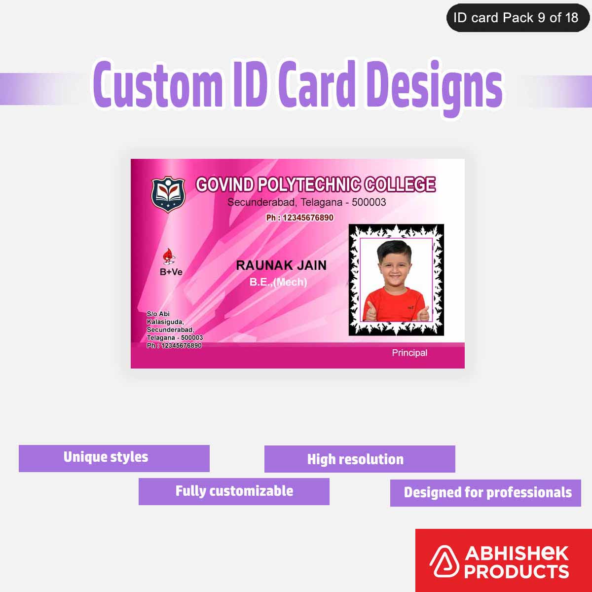 50 Custom ID Card Designs | Editable PSD Templates - View 20 - abhishekid.com