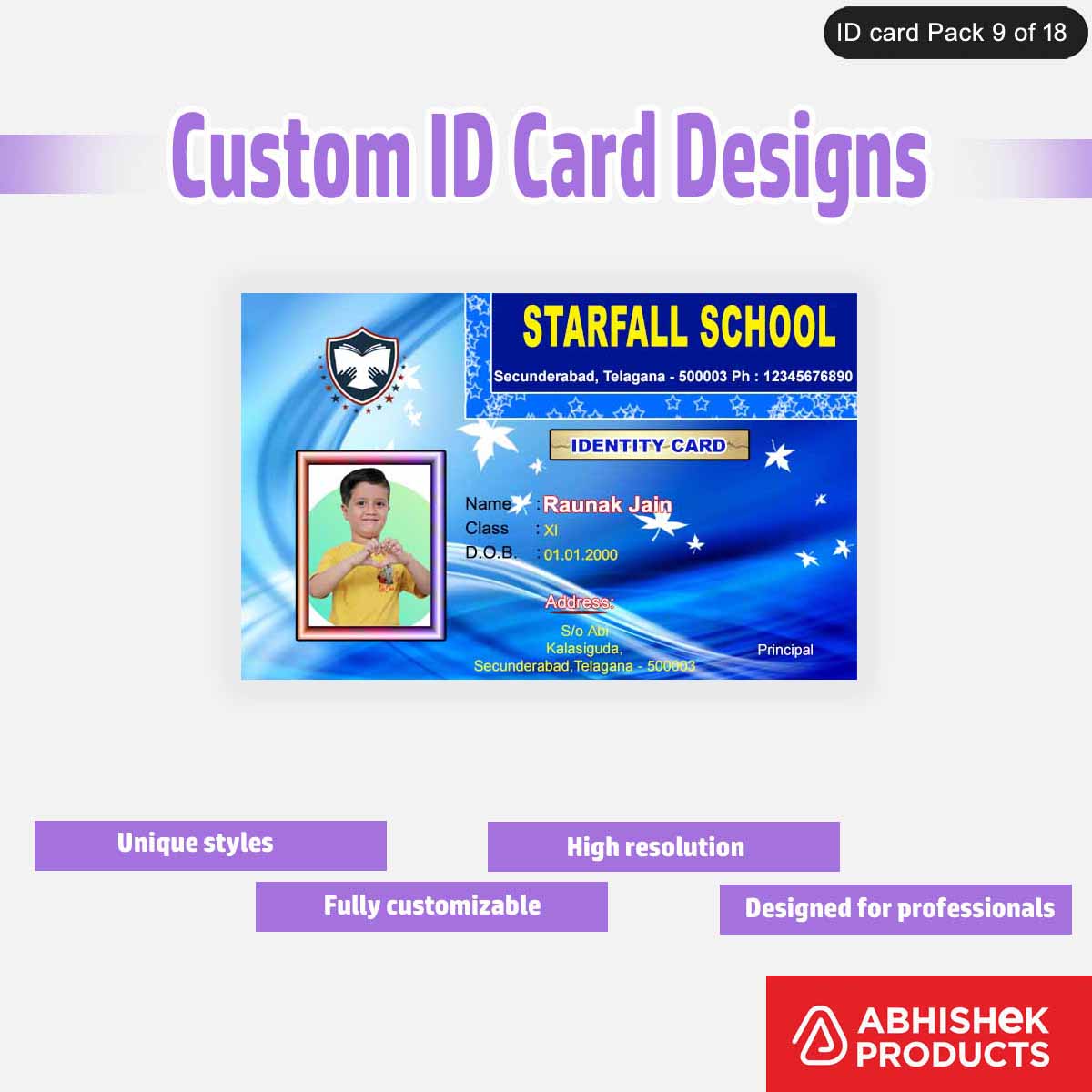 50 Custom ID Card Designs | Editable PSD Templates - View 12 - abhishekid.com