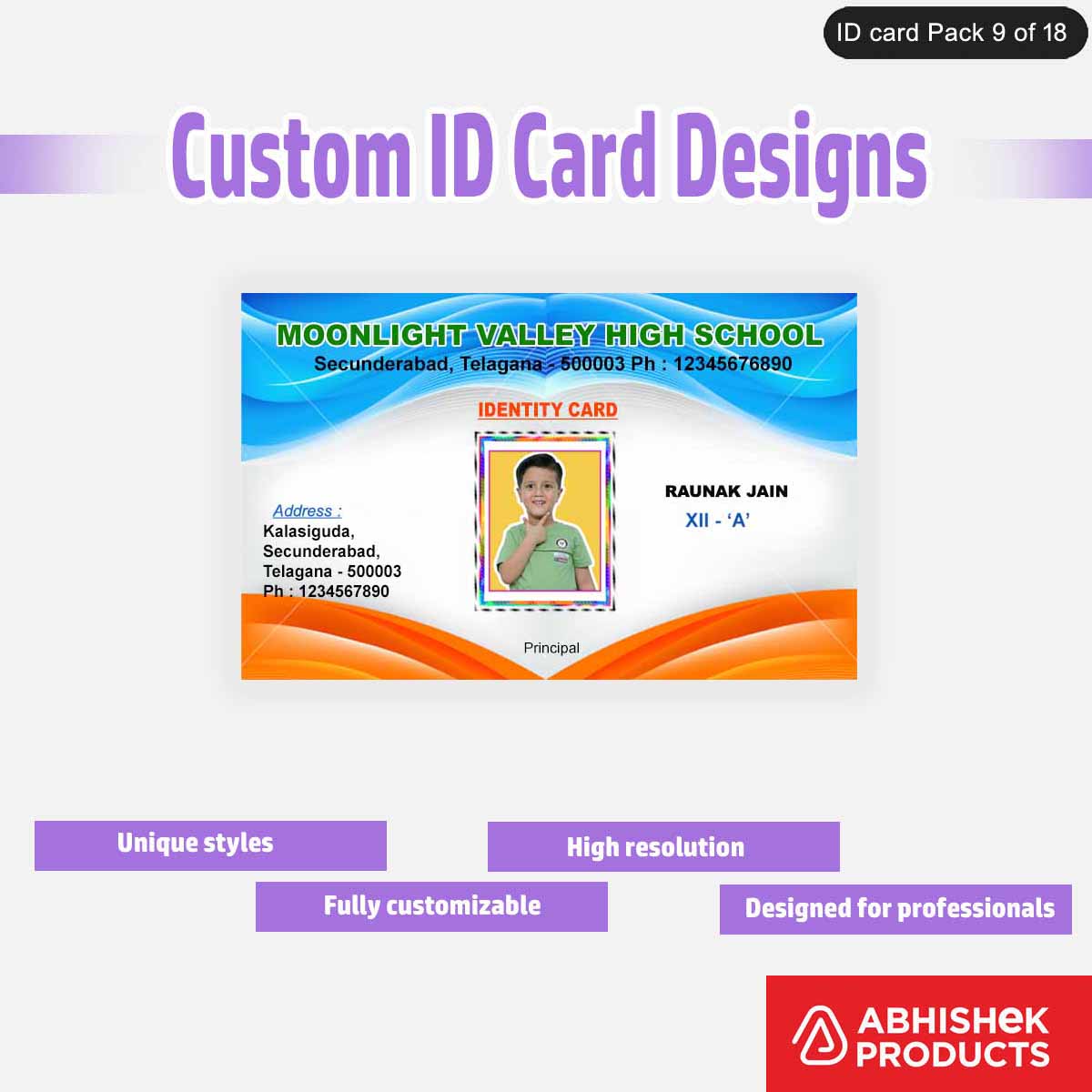 50 Custom ID Card Designs | Editable PSD Templates - View 10 - abhishekid.com