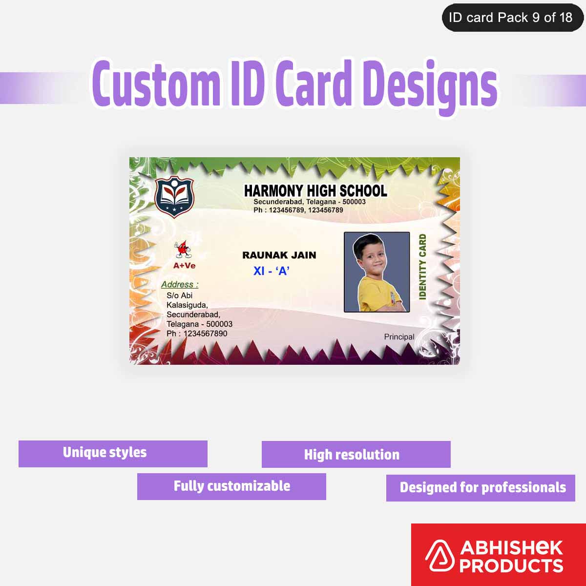 50 Custom ID Card Designs | Editable PSD Templates - View 9 - abhishekid.com