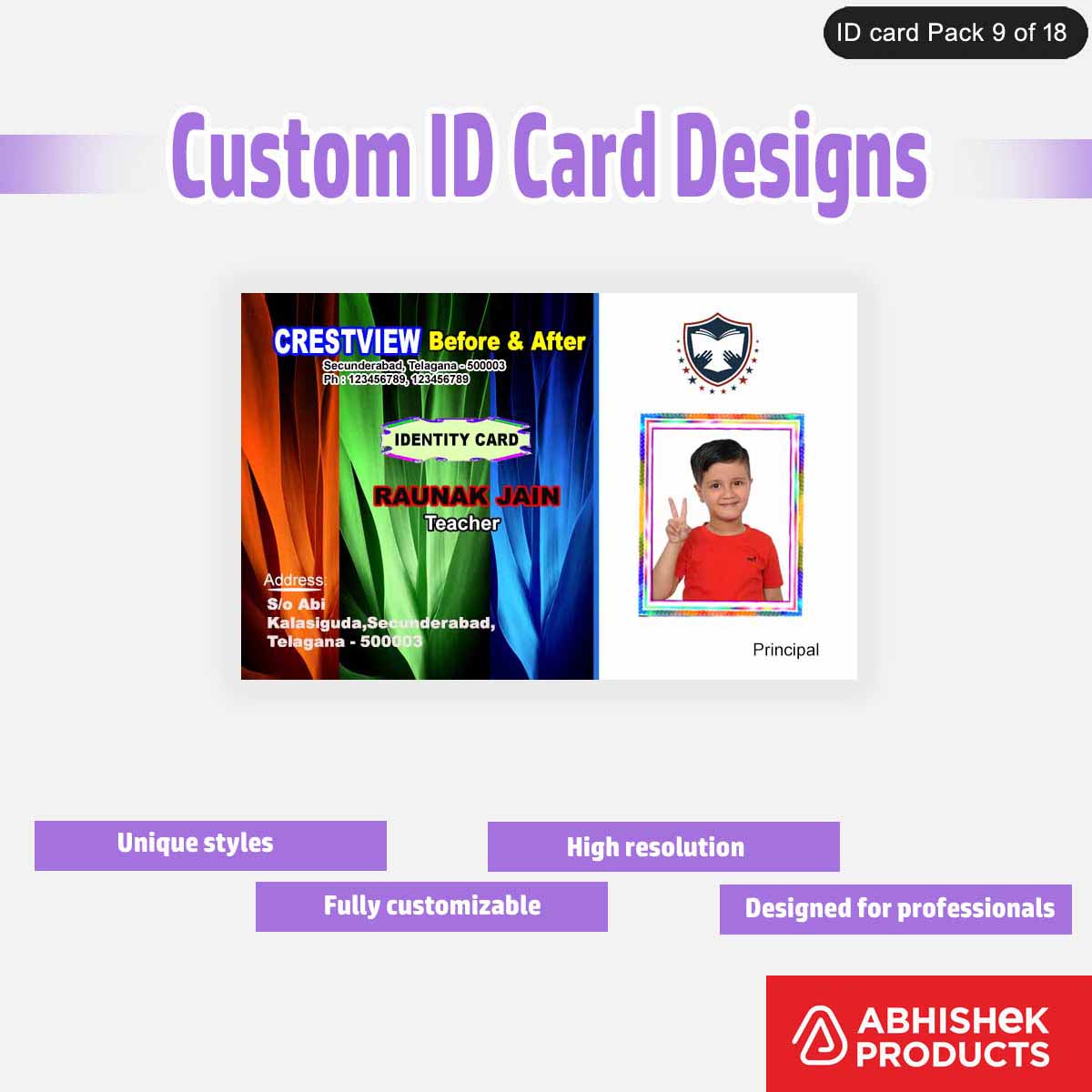 50 Custom ID Card Designs | Editable PSD Templates - View 7 - abhishekid.com