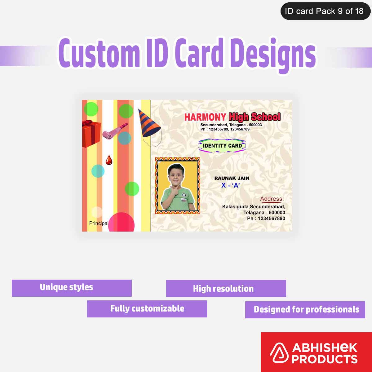 50 Custom ID Card Designs | Editable PSD Templates - View 6 - abhishekid.com