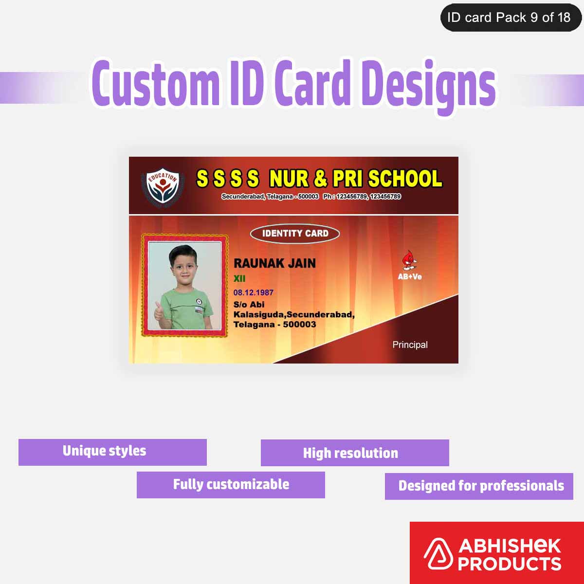 50 Custom ID Card Designs | Editable PSD Templates - View 5 - abhishekid.com