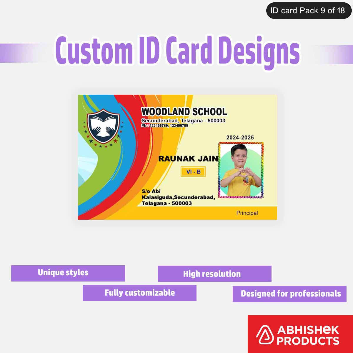 50 Custom ID Card Designs | Editable PSD Templates - View 3 - abhishekid.com
