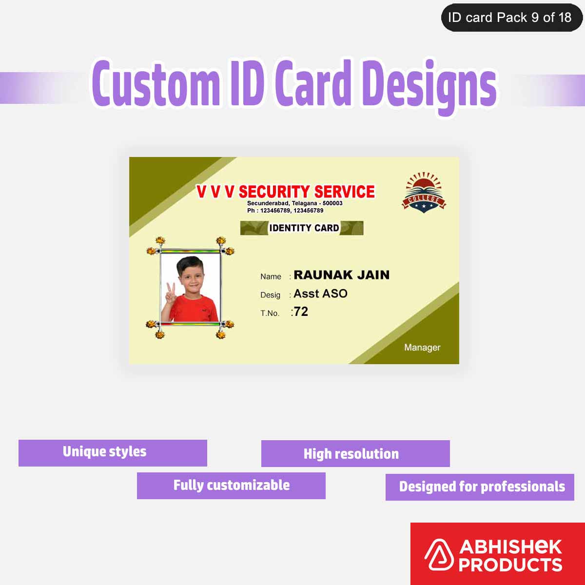 50 Custom ID Card Designs | Editable PSD Templates - View 1 - abhishekid.com