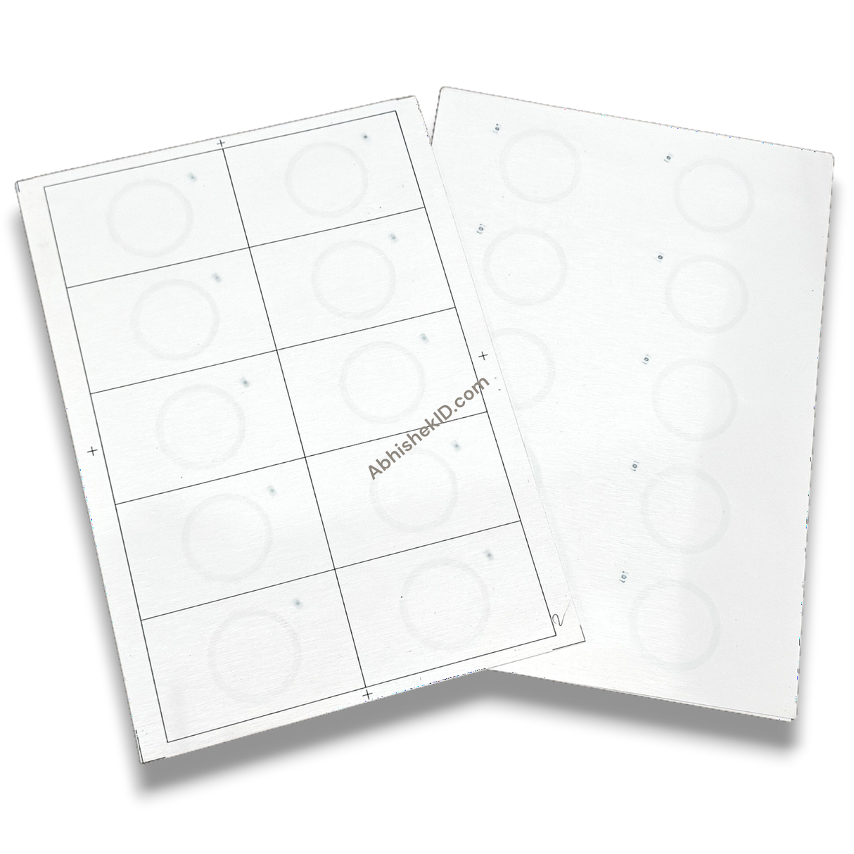Multiple A4 RFID prelam inlay sheets stacked showing blank white card sheets