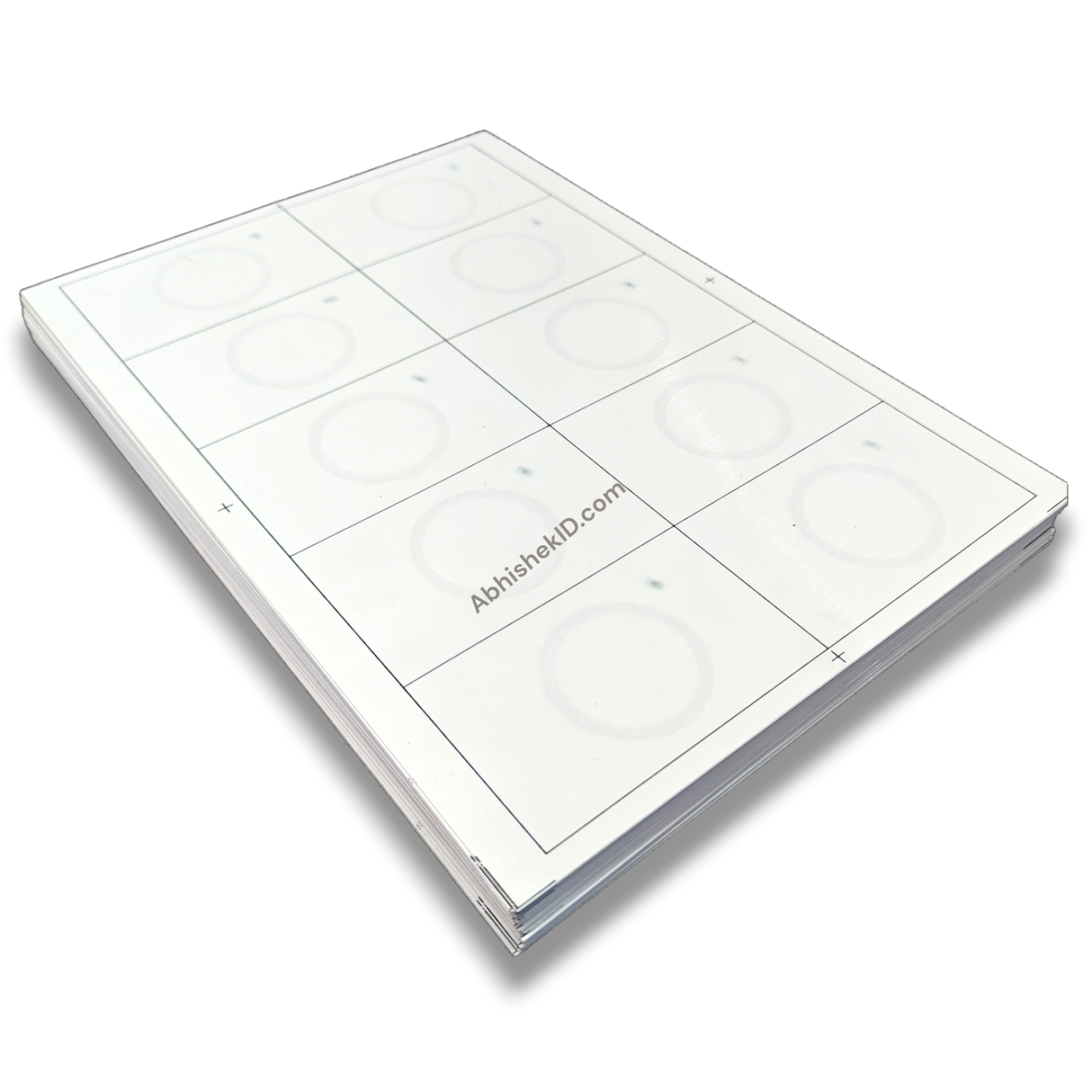 A4 size RFID inlay sheet layout showing 10 chip positions for blank card production