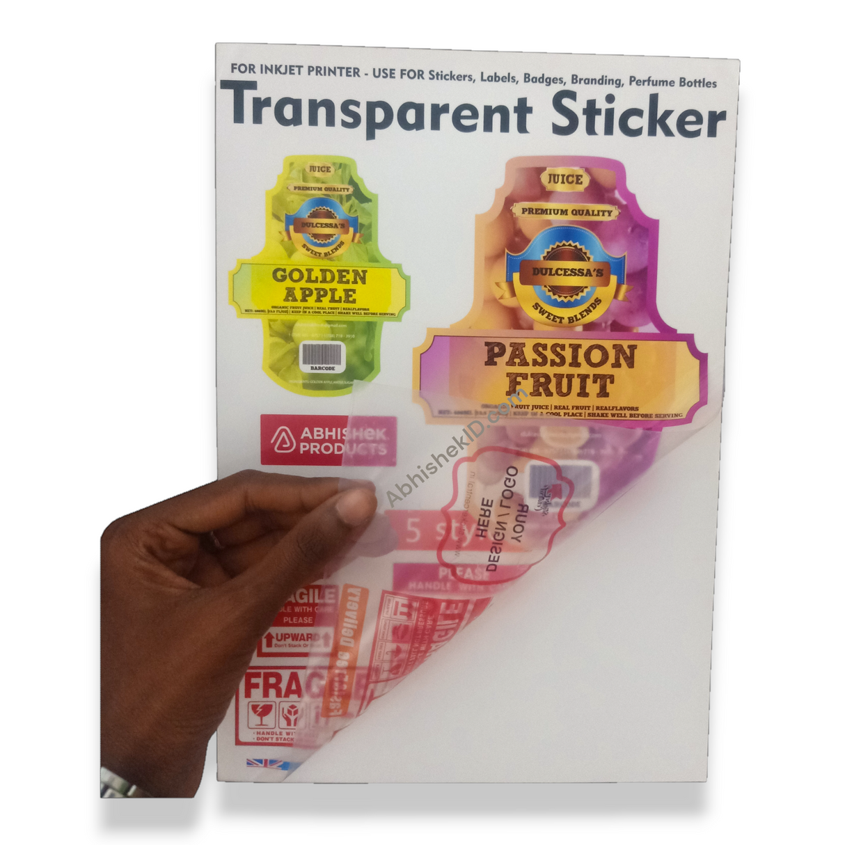 A4 Transparent Inkjet Sticker for waterproof label printing for commercial product packaging and branding applications.