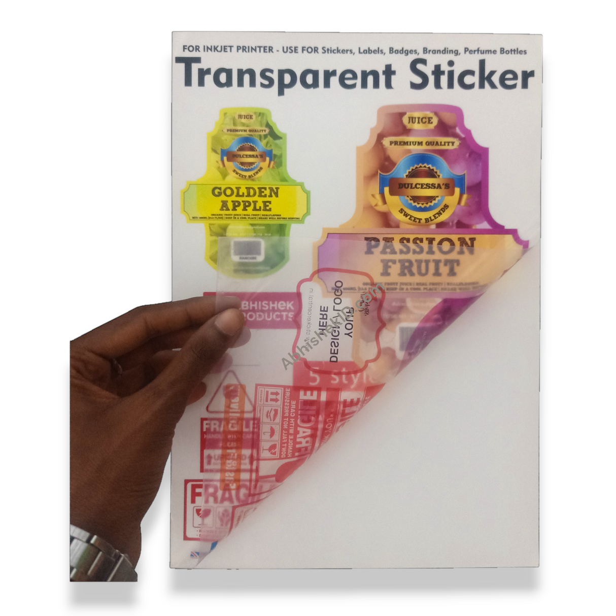 A4 Transparent Inkjet Sticker for waterproof self-adhesive decal production in business signage and merchandise marking.