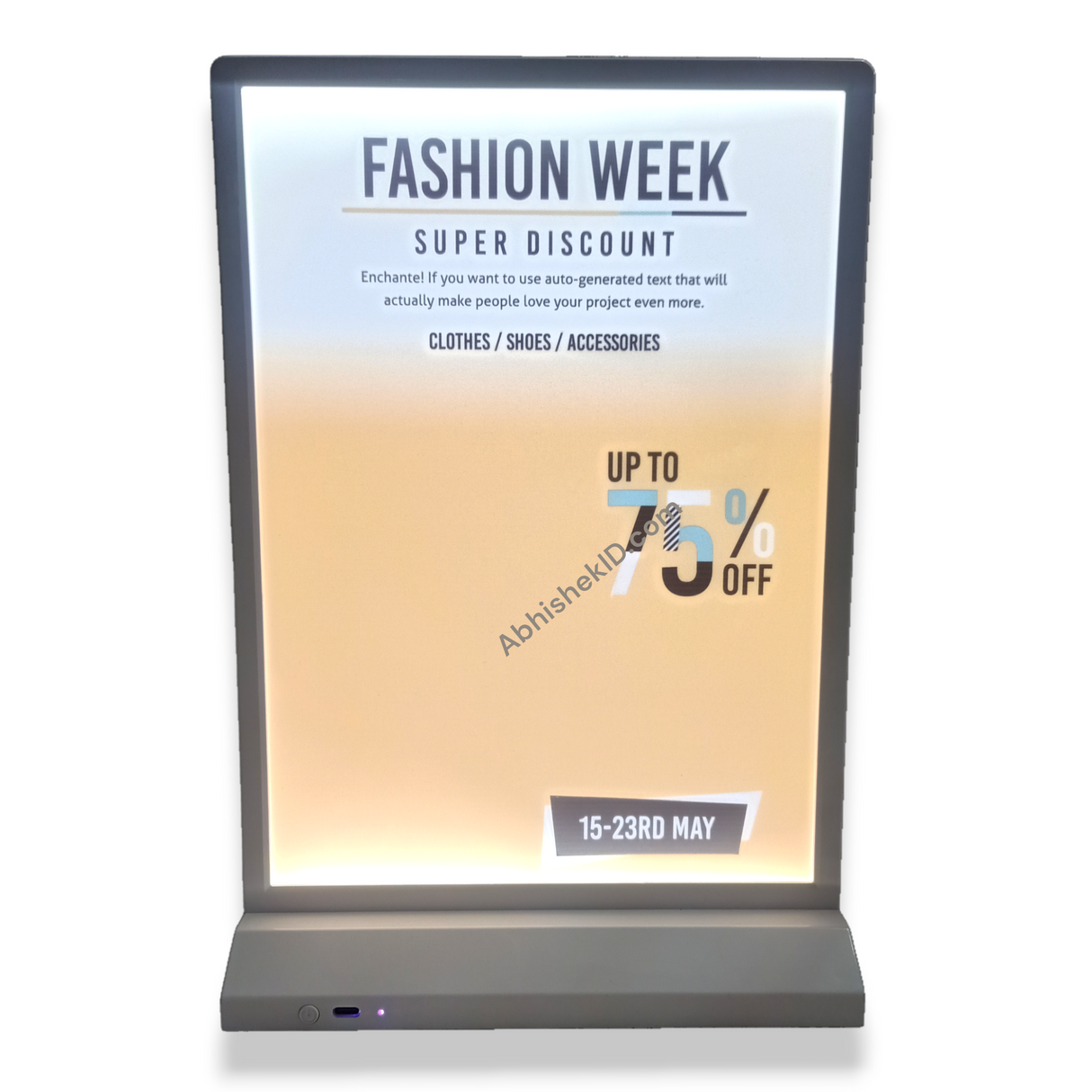 A5 Double-Sided Menu Stand for glowing dessert menu presentation and evening dining table promotion setups.