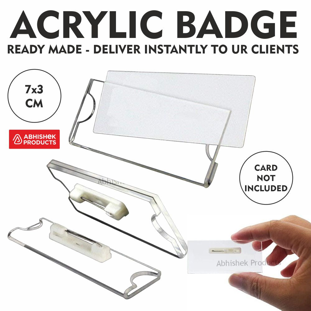 Acrylic Name Badge Plate with Pin holding paper inserts for office staff uniform identification.