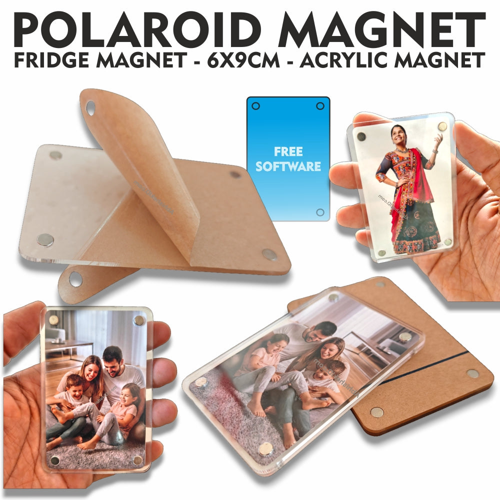 Acrylic Polaroid Magnetic Photo Frames 6x9 cm enclosing inserts for corporate promotional gifting.