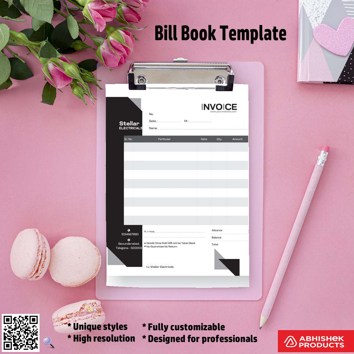 Single Colour Bill Book CorelDRAW Templates CDR v11 for retail invoicing and commercial agency billing