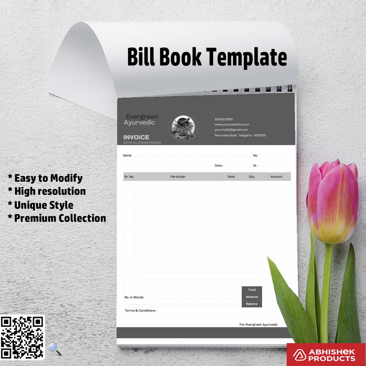 Single Colour Bill Book Designs CorelDRAW templates for ayurvedic invoice production and commercial business use.
