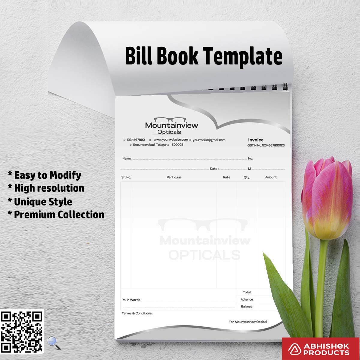 Single Colour Bill Book Designs CorelDRAW templates for optical stores and commercial business signage.