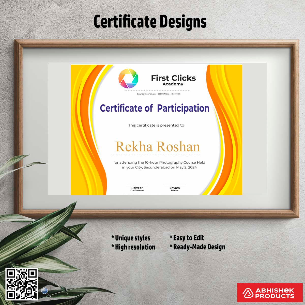Premium Certificate Designs CorelDRAW templates for photography course completion and commercial printing use.