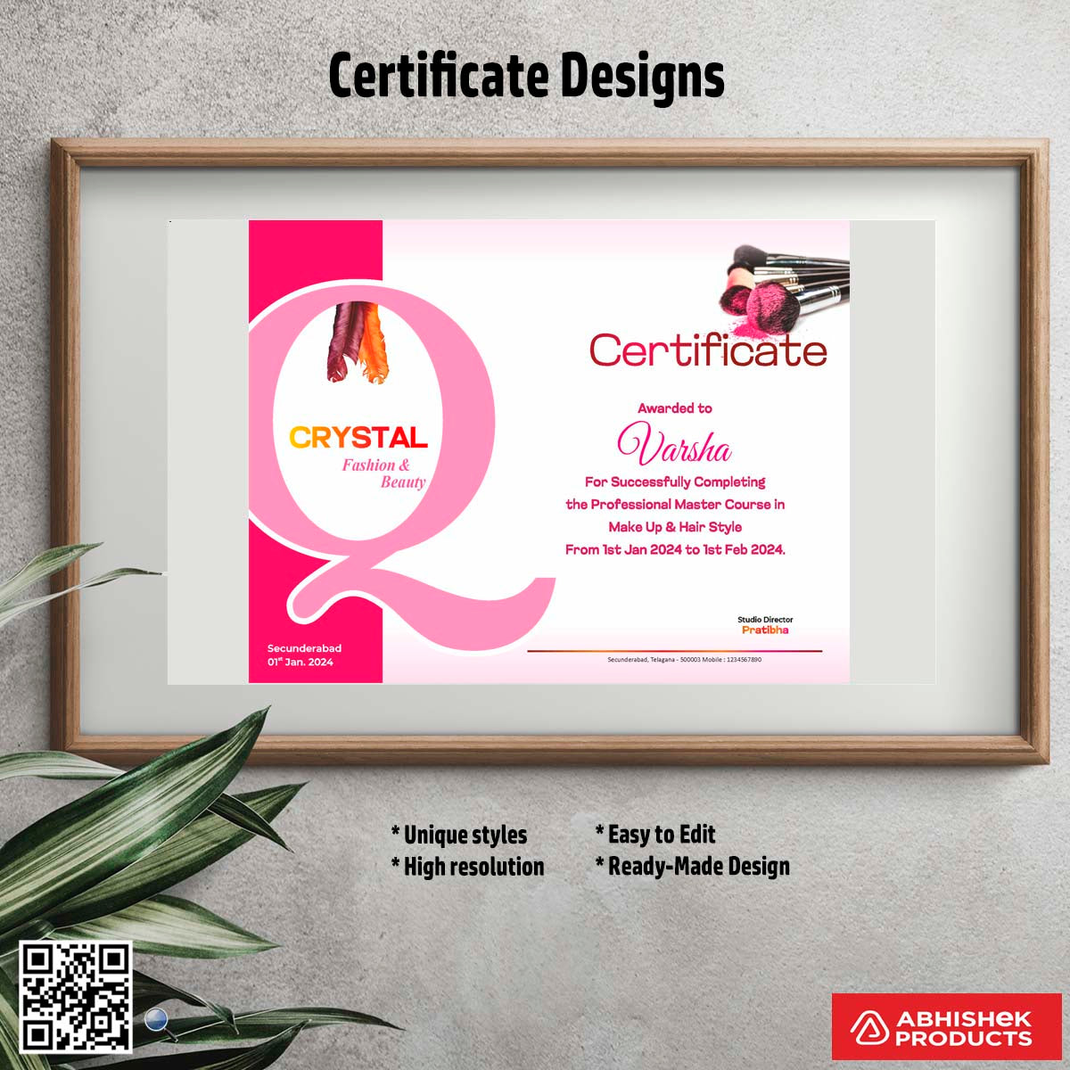 Certificate with a decorative border design For Make up Hair Style