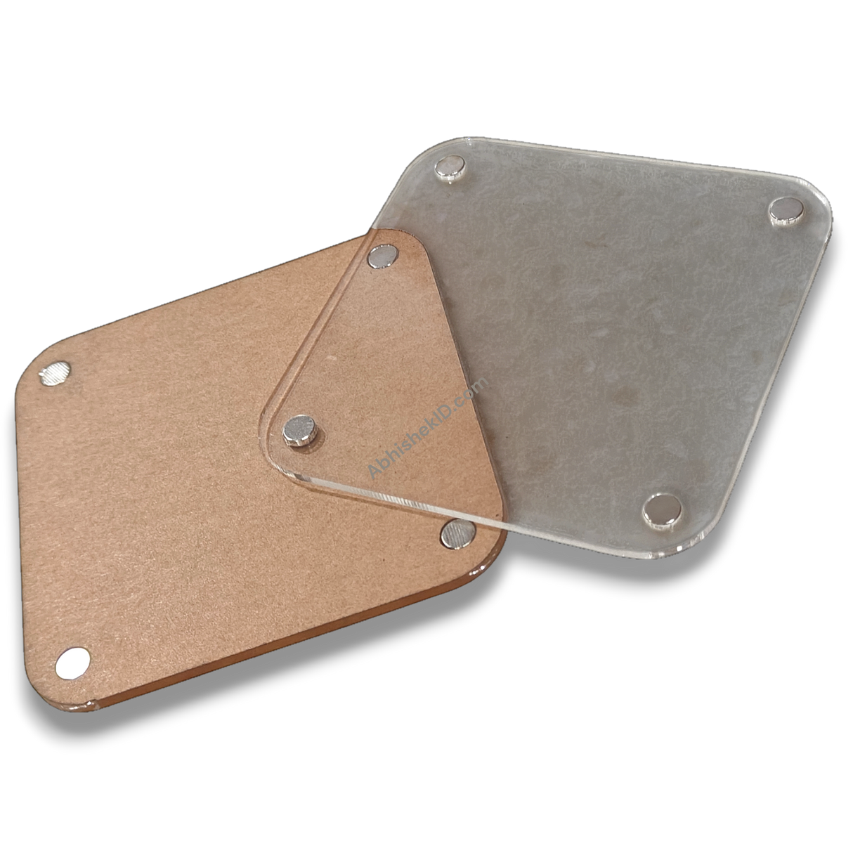 Square Fridge Magnet Frames displaying company logos for business branding campaigns.
