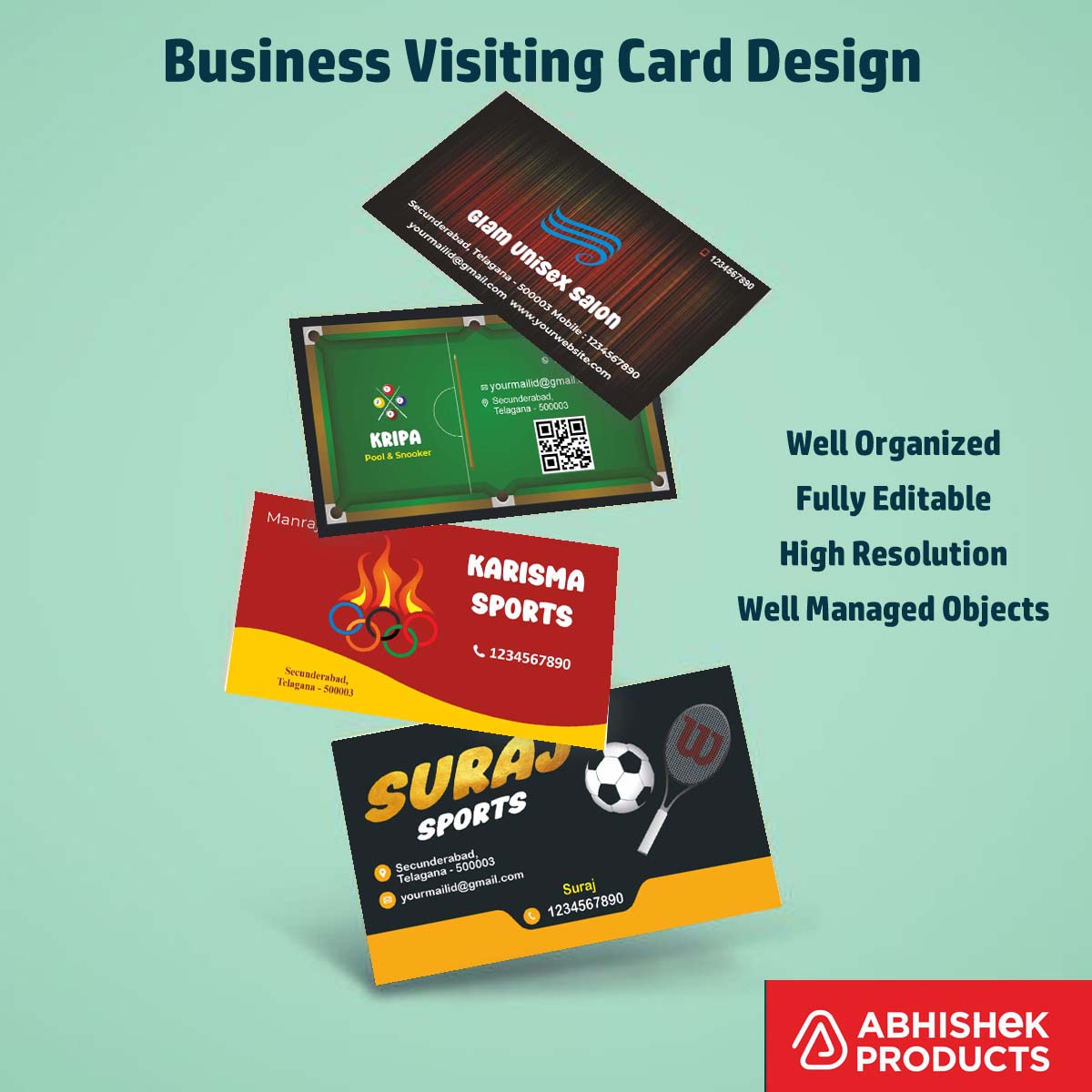 100 CDR v11 Visiting Card Templates for sports materials distribution and athletic team promotions.