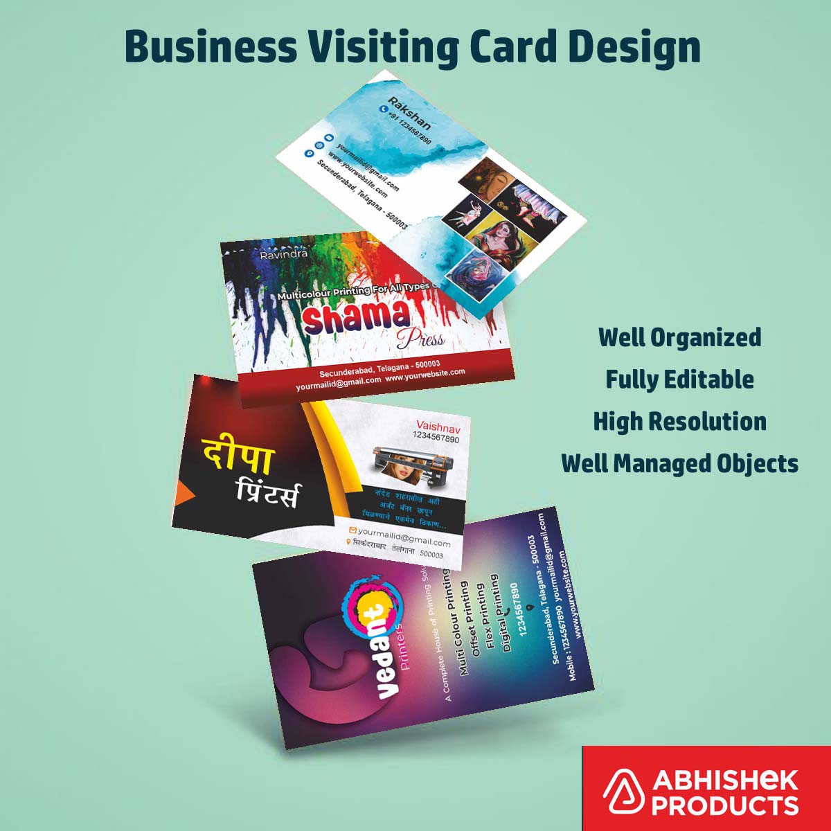 100 CDR v11 Visiting Card Templates for commercial print shop customization and business signage.