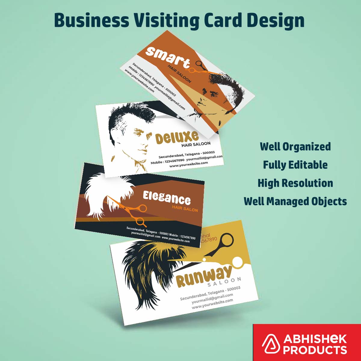 100 CDR v11 Visiting Card Templates optimized for local hair salon marketing and client networking.