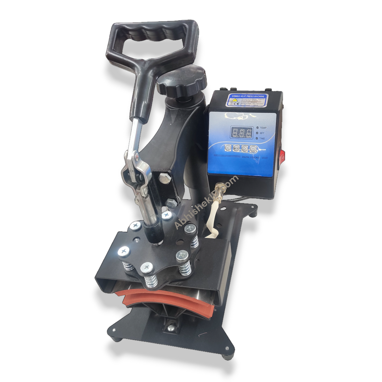 Semi-Automatic Cap Heat Press Machine for applying custom logo transfers in retail uniform production.